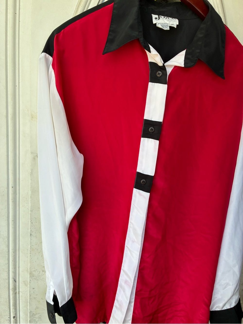 Men's Color-Block Button-Down Shirt in Red, White & Black